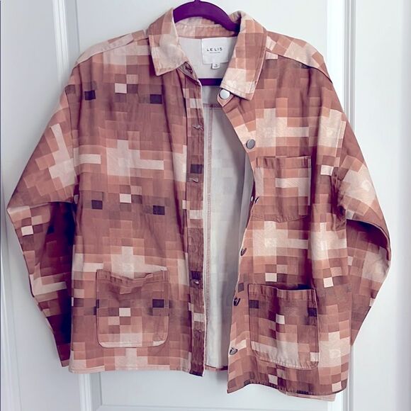 Le lis Collection Brown Pixel Pattern Denim Jacket Patch Pocket - Picture 1 of 7